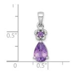Sterling Silver Rhodium-plated Polished Amethyst Teardrop and Flower Pendant - Image 4