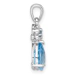 Sterling Silver Rhodium-plated Polished Light Swiss Blue Topaz Teardrop and Flower Pendant - Image 2