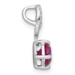Sterling Silver Rhodium-plated Polished Round Lab Created Ruby and CZ Dangling Heart Chain Slide Pendant - Image 2