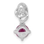 Sterling Silver Rhodium-plated Polished Round Lab Created Ruby and CZ Dangling Heart Chain Slide Pendant - Image 3