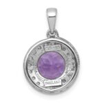 Sterling Silver Rhodium-plated Polished Checker-cut Round Amethyst and White Topaz Circle Pendant - Image 3