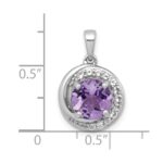 Sterling Silver Rhodium-plated Polished Checker-cut Round Amethyst and White Topaz Circle Pendant - Image 4