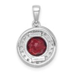 Sterling Silver Rhodium-plated Polished Checker-cut Round Garnet and White Topaz Circle Pendant - Image 3