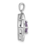 Sterling Silver Rhodium-plated Polished Checker-cut Round Amethyst and White Topaz Pendant - Image 2
