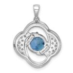 Sterling Silver Rhodium-plated Polished Checker-cut Round Light Swiss Blue Topaz and White Topaz Pendant - Image 3