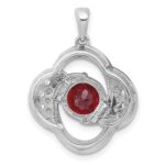 Sterling Silver Rhodium-plated Polished Checker-cut Round Garnet and White Topaz Pendant - Image 3