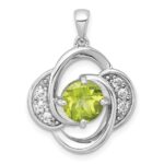 Sterling Silver Rhodium-plated Polished Checker-cut Round Peridot and White Topaz Pendant