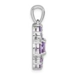 Sterling Silver Rhodium-plated Polished Amethyst and Rose de France Quartz Flower Pendant - Image 2