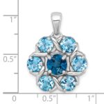 Sterling Silver Rhodium-plated Polished London Blue Topaz and Light Swiss Blue Topaz Flower Pendant - Image 4