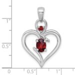 Sterling Silver Rhodium-plated Polished Garnet Open Heart Pendant - Image 3
