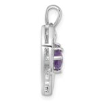 Sterling Silver Rhodium-plated Polished Amethyst and Rose de France Quartz Arrow Heart Pendant - Image 2
