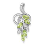 Sterling Silver Rhodium-plated Polished Peridot and White Topaz Leaves Chain Slide
