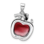 Sterling Silver Rhodium-plated Red CZ Cabochon Apple Pendant - Image 4