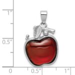 Sterling Silver Rhodium-plated Red CZ Cabochon Apple Pendant - Image 3