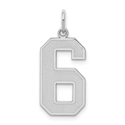 Sterling Silver/Rhodium-plated Satin Number 6 Charm
