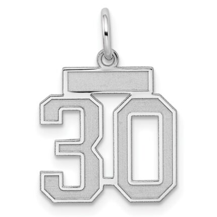 Sterling Silver/Rhodium-plated Satin Number 30 Charm