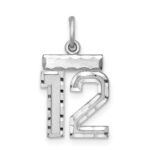Sterling Silver Rhodium-plated Diamond-cut #12 Charm