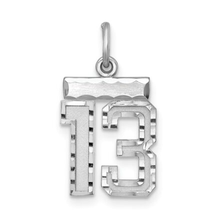 Sterling Silver Rhodium-plated Diamond-cut #13 Charm