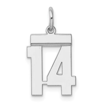 Sterling Silver/Rhodium-plated Polished Number 14 Charm