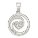 Sterling Silver CZ Heart in Circle Pendant and Earrings Set - Image 7