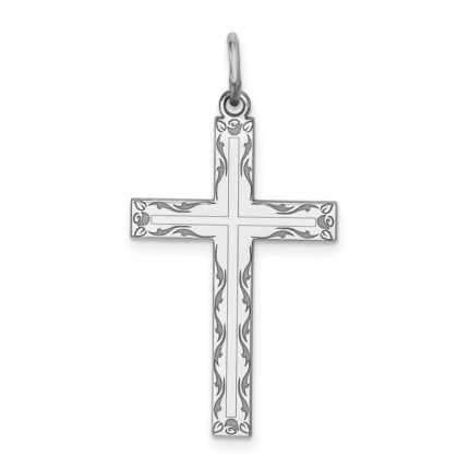 Sterling Silver Rhodium-plated Laser Designed Cross Pendant