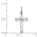 Sterling Silver Rhodium-plated Laser Designed Cross Charm - Image 4