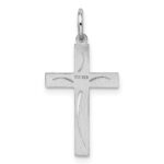 Sterling Silver Rhodium-plated Laser Designed Cross Pendant - Image 3