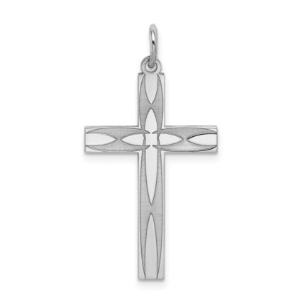 Sterling Silver Rhodium-plated Laser Designed Cross Pendant