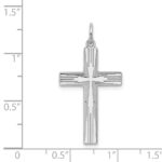Sterling Silver Rhodium-plated Laser Designed Cross Pendant - Image 3