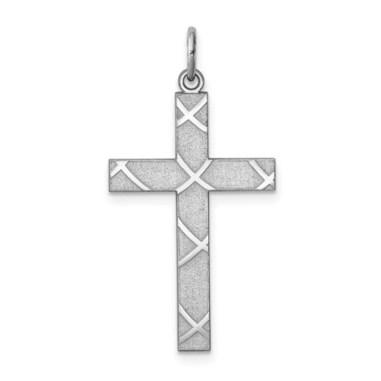 Sterling Silver Rhodium-plated Laser Designed Cross Pendant