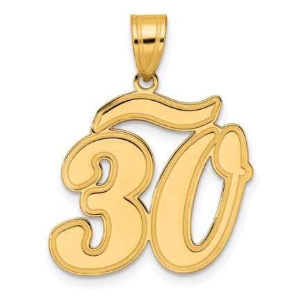 14k Brushed  Border Script Number 30 Pendant