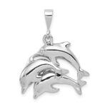 14k White Gold Polished Three Dolphin Charm