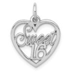 14k White Gold SWEET 16 in Heart Charm