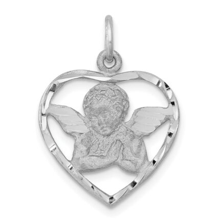 14k White Gold Cut-out Angel in Heart Charm
