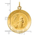 14k Polished and Satin Solid St Francis Medal Round Pendant - Image 3