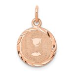 14k Rose Gold Polished and Satin Solid HOLY COMMUNION Diamond-cut Edge Round Disc Charm