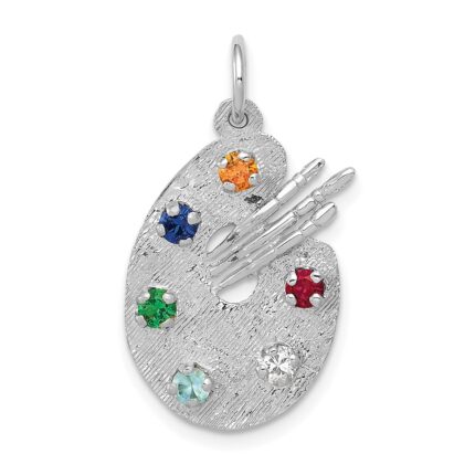 14k White Gold Multi-color CZ Stones Artist Palette Charm