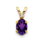 14k Diamond and 6x4 Oval February/Amethyst Birthstone Pendant