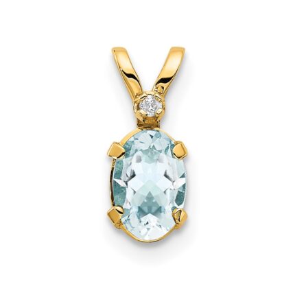 14k Diamond and 6x4 Oval March/Aquamarine Birthstone Pendant