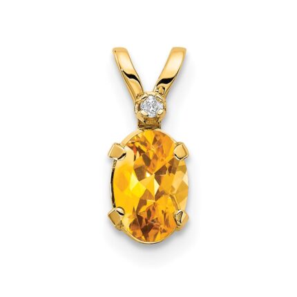14k Diamond and 6x4 Oval November/Citrine Birthstone Pendant