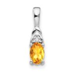14k White Gold 6x4 Oval November/Citrine and Diamond Pendant