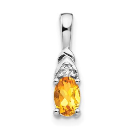 14k White Gold 6x4 Oval November/Citrine and Diamond Pendant