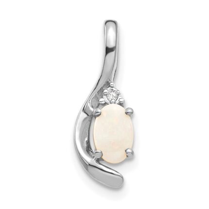 14k White Gold 6x4 Oval October/Opal and Diamond Pendant