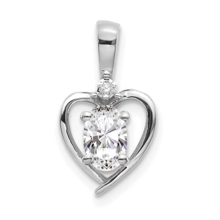 14k White Gold 6x4 Oval April/White Topaz and Diamond Heart Pendant