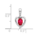 14k White Gold 6x4 Oval July/Ruby and Diamond Heart Pendant - Image 3