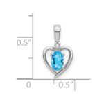 14k White Gold 6x4 Oval December/Blue Topaz and Diamond Heart Pendant - Image 3
