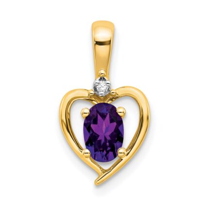 14k 6x4 Oval February/Amethyst and Diamond Heart Pendant