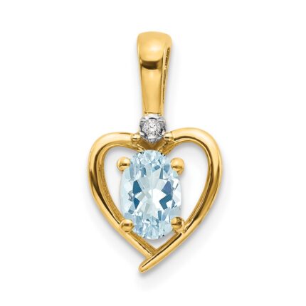 14k 6x4 Oval March/Aquamarine and Diamond Heart Pendant