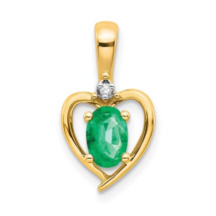 14k 6x4 Oval May/Emerald and Diamond Heart Pendant