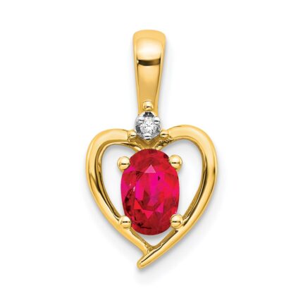 14k 6x4 Oval July/Ruby and Diamond Heart Pendant